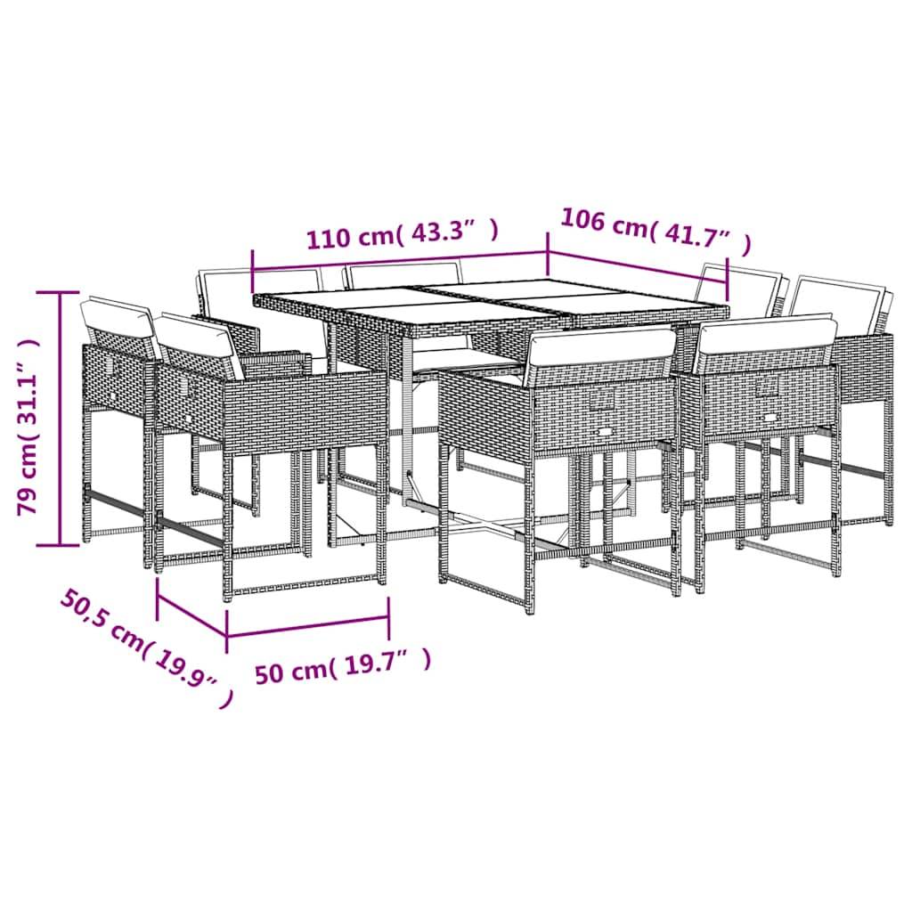 Salon de Jardin 8 Personnes Résine Tressée Rangement Compact Table Bois Acacia Gris – ComfortXL Outdoor Living - Image 8