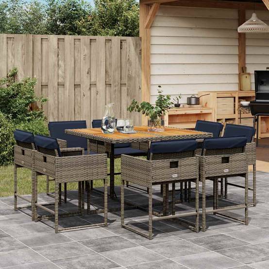 Salon de Jardin 8 Personnes Résine Tressée Rangement Compact Table Bois Acacia Gris – ComfortXL Outdoor Living - Image 1