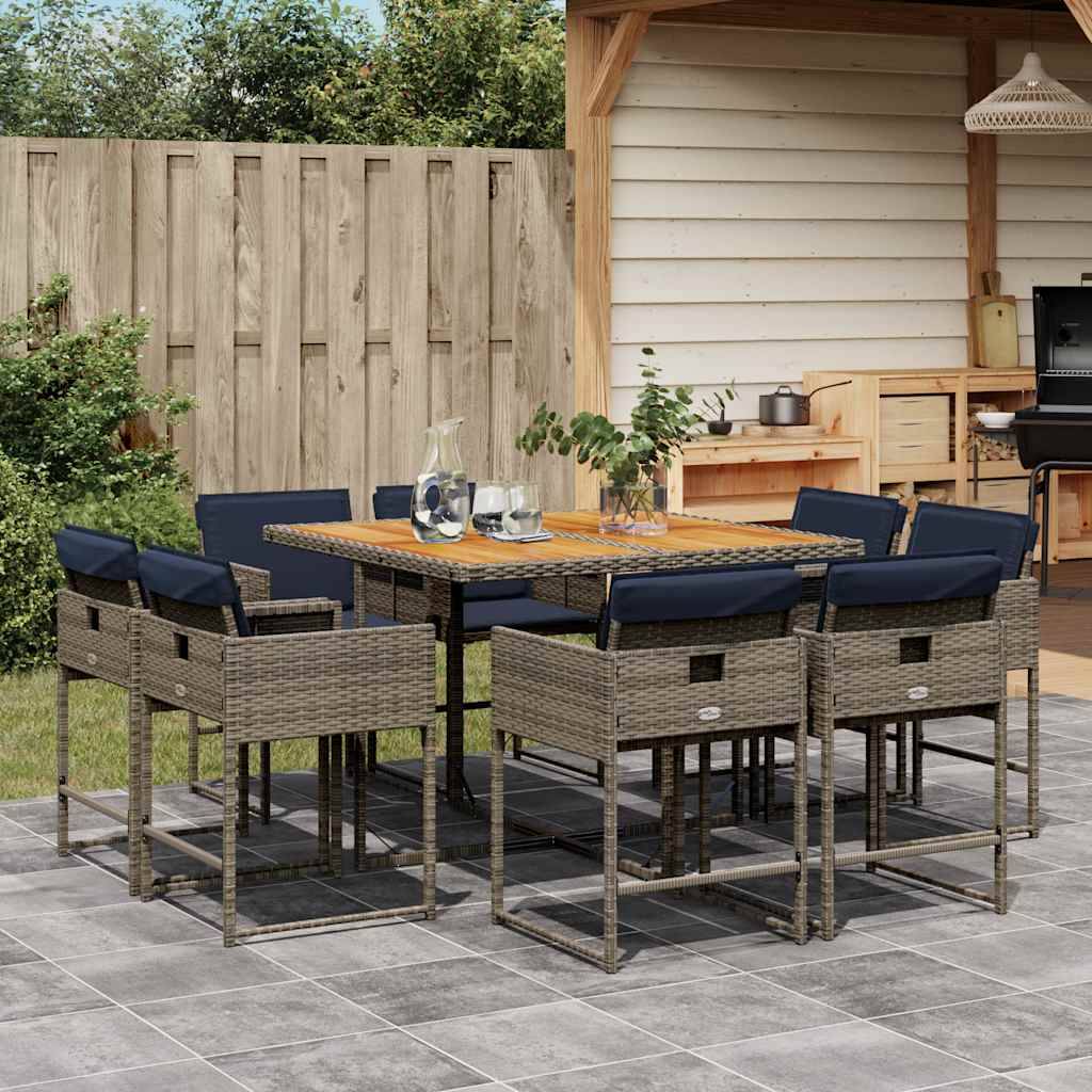 Salon de Jardin 8 Personnes Résine Tressée Rangement Compact Table Bois Acacia Gris – ComfortXL Outdoor Living - Image 1
