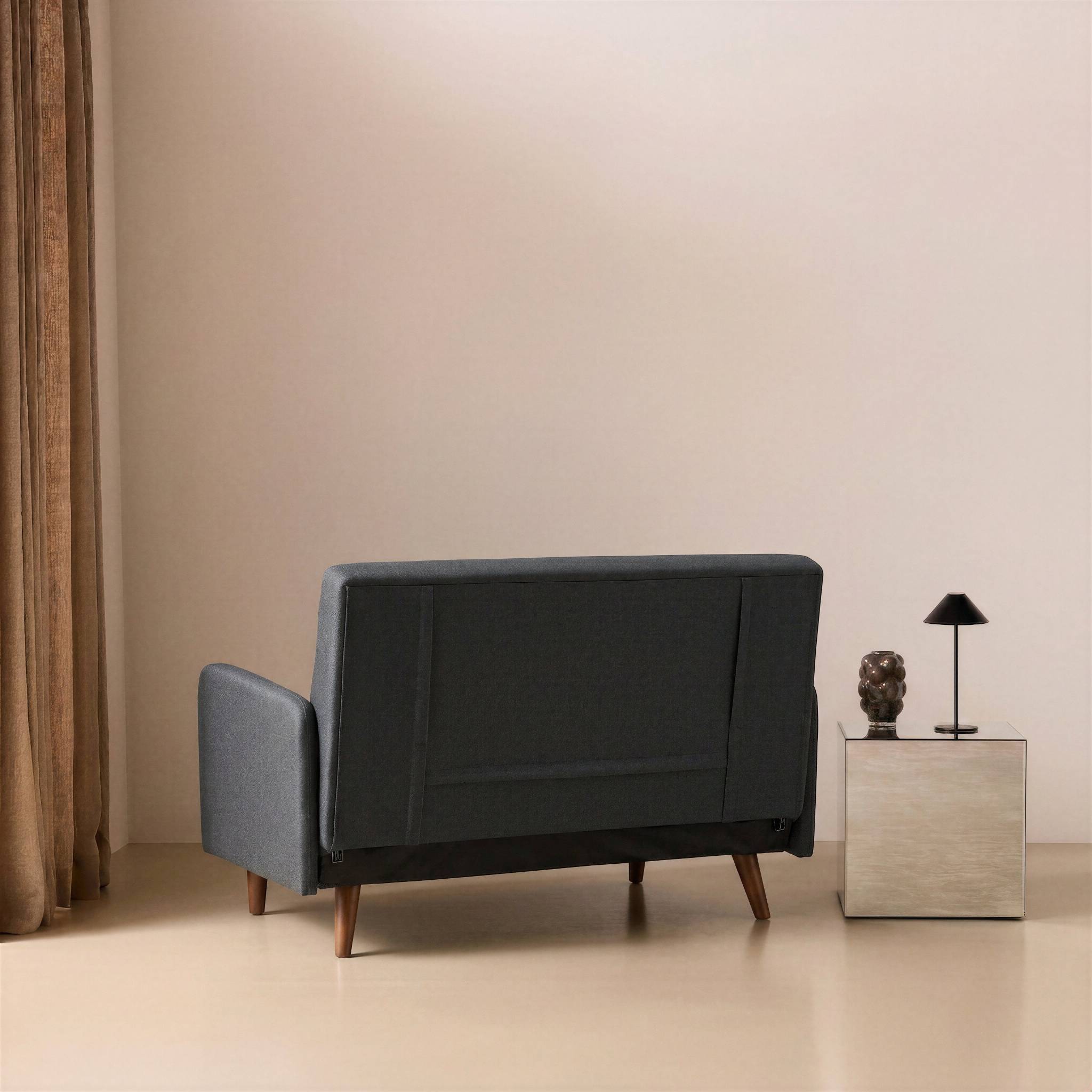 sweeek - Canapé convertible en tissu - Panam - 2 places scandinave. pieds bois foncé. gris foncé. banquette. dossier inclinable | sweeek - Image 6