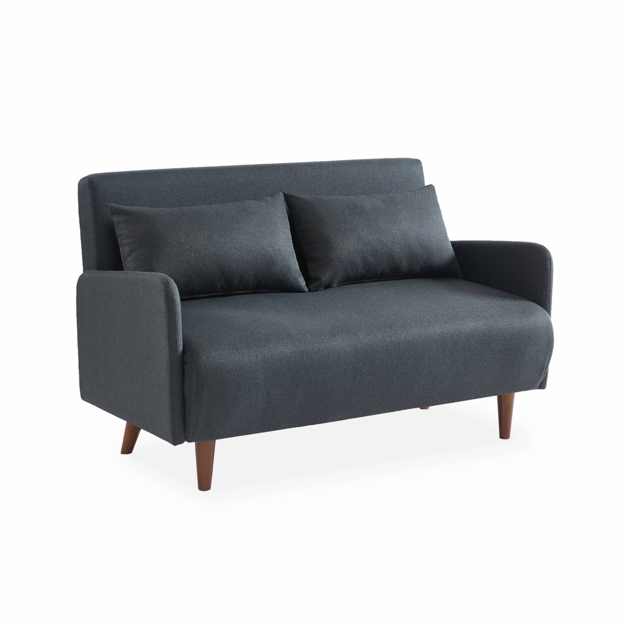 sweeek - Canapé convertible en tissu - Panam - 2 places scandinave. pieds bois foncé. gris foncé. banquette. dossier inclinable | sweeek - Image 2