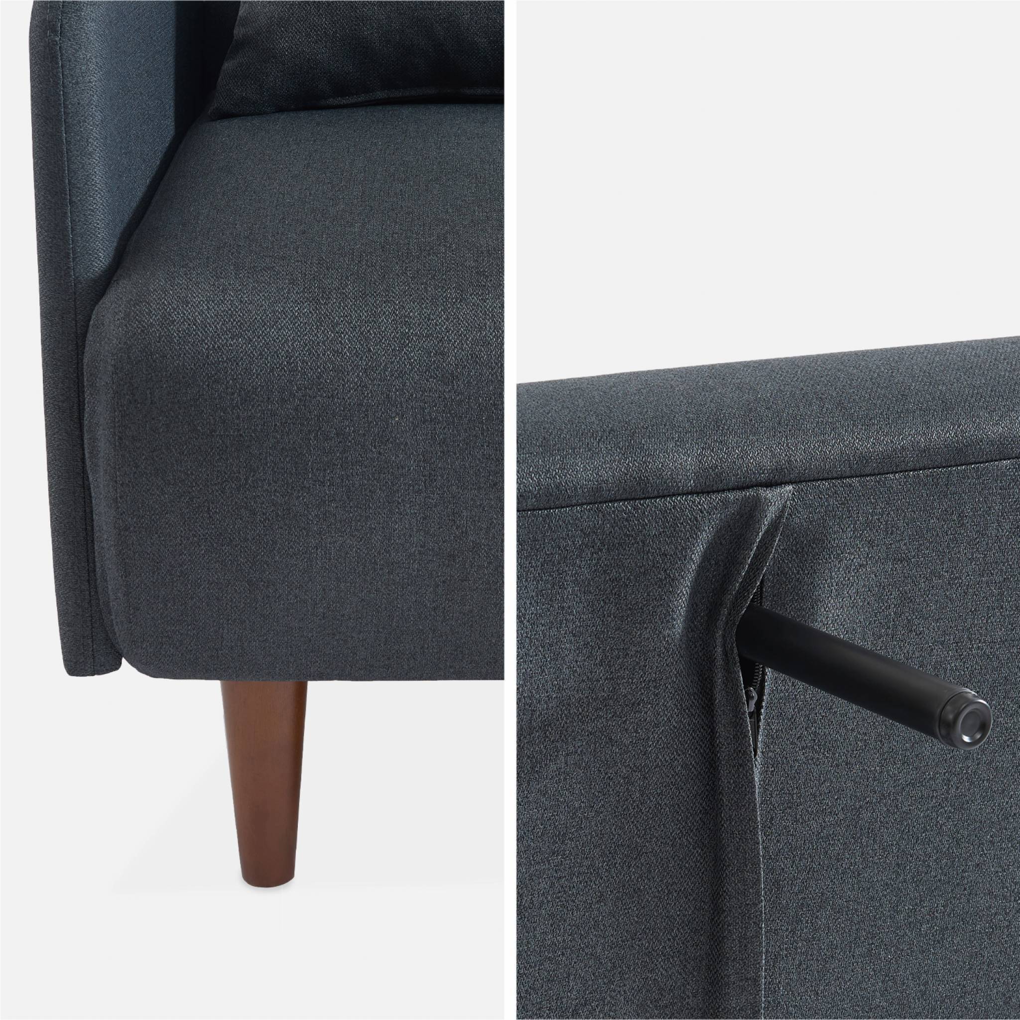sweeek - Canapé convertible en tissu - Panam - 2 places scandinave. pieds bois foncé. gris foncé. banquette. dossier inclinable | sweeek - Image 7