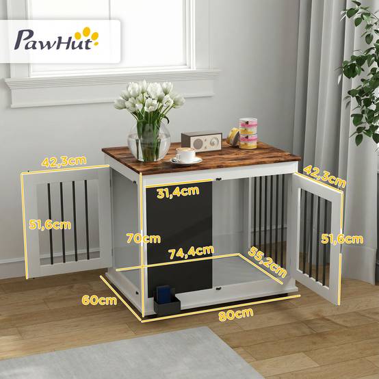 Cage pour chien acier bois intérieur moyen table d'appoint 80x60x70cm blanc - ComfortXL Outdoor Living - Image 5