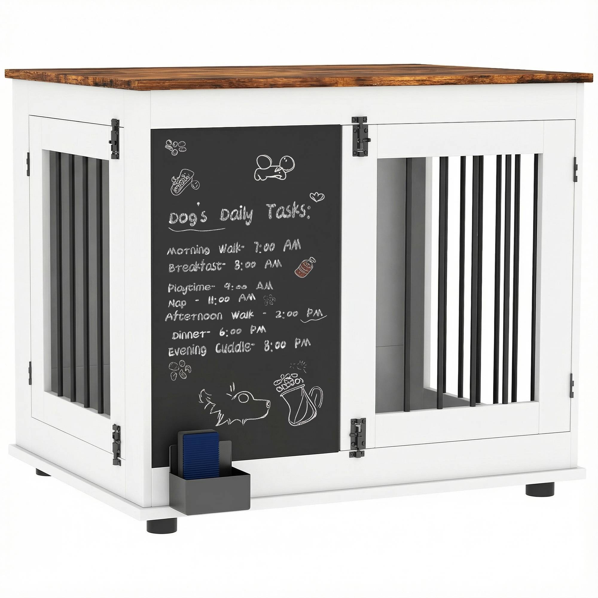 Cage pour chien acier bois intérieur moyen table d'appoint 80x60x70cm blanc - ComfortXL Outdoor Living - Image 1