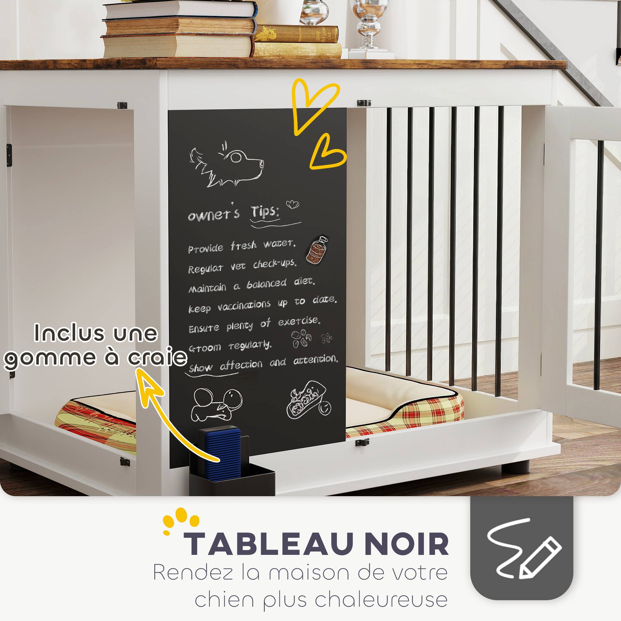 Cage pour chien acier bois intérieur moyen table d'appoint 80x60x70cm blanc - ComfortXL Outdoor Living - Image 9