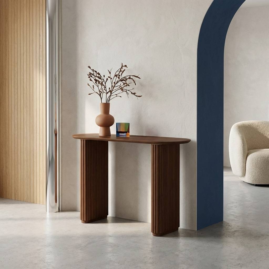 Console ovale bois d'hévéa placage chêne noyer - Gabrielle | sweeek ...
