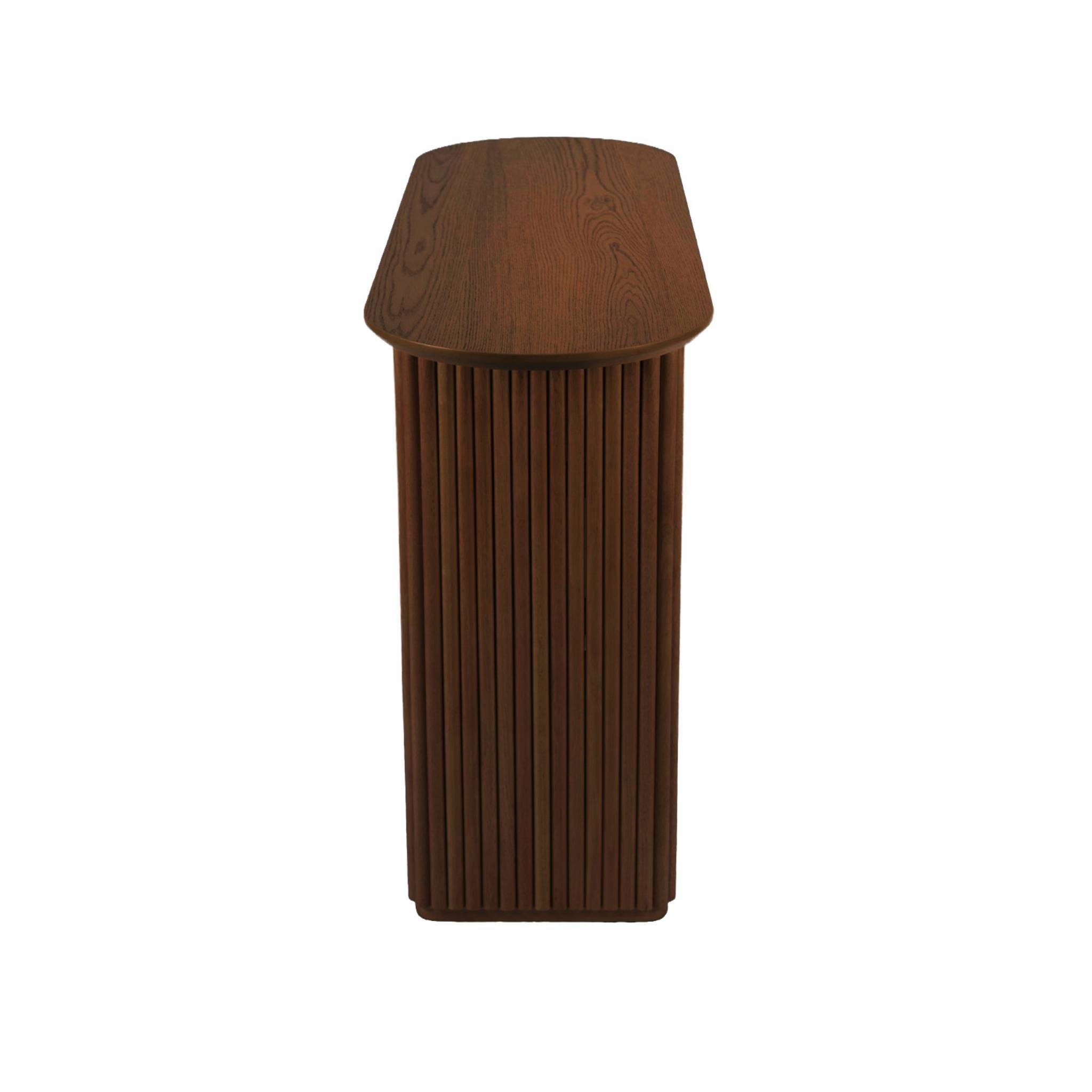 Console ovale bois d'hévéa placage chêne noyer - Gabrielle | sweeek ...