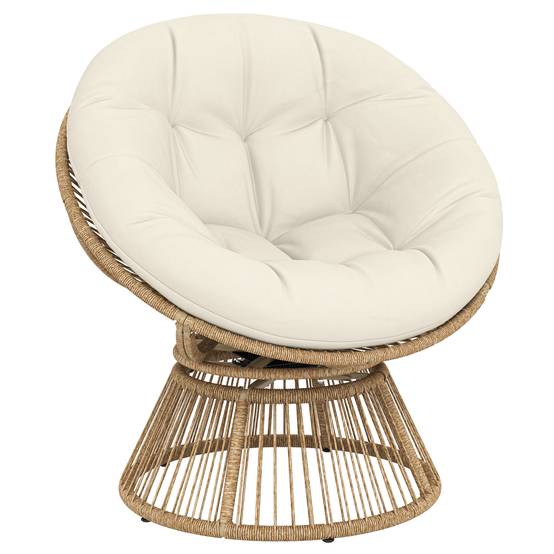 Fauteuil Papasan pivotant 360° résine tressée intérieur extérieur avec coussin 93cm crème - ComfortXL Outdoor Living - Image 1