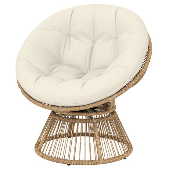 Fauteuil Papasan pivotant 360° résine tressée intérieur extérieur avec coussin 93cm crème - ComfortXL Outdoor Living - Image 2