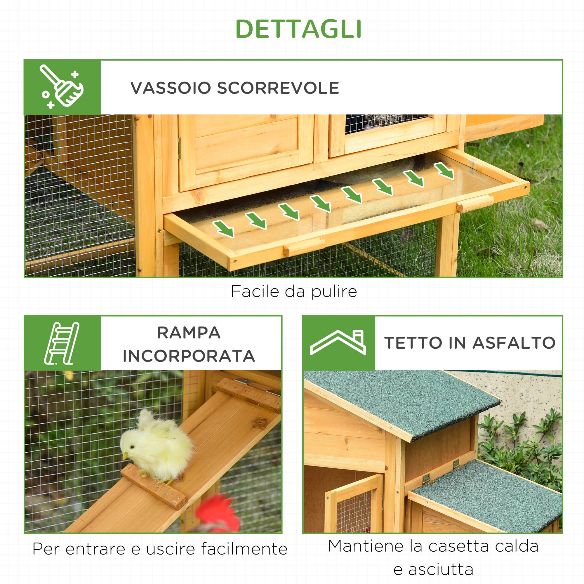 Cage poules avec maison et aire ouverte, nid toit ouvrant, grillage, 168x75x103 cm, jaune - Image 9