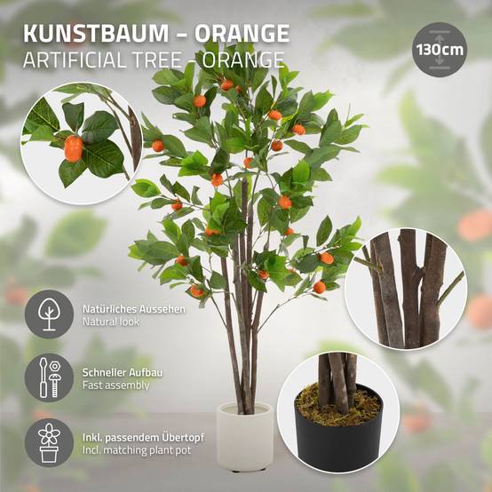 Plante artificielle oranger 130 cm faux arbre décoratif imitation réaliste en plastique avec fruits de citron pot inclus pour intérieur extérieur - Image 2