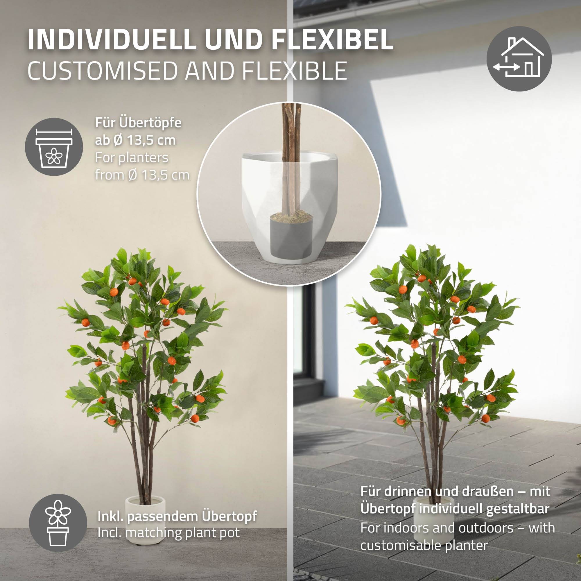 Plante artificielle oranger 130 cm faux arbre décoratif imitation réaliste en plastique avec fruits de citron pot inclus pour intérieur extérieur - Image 4