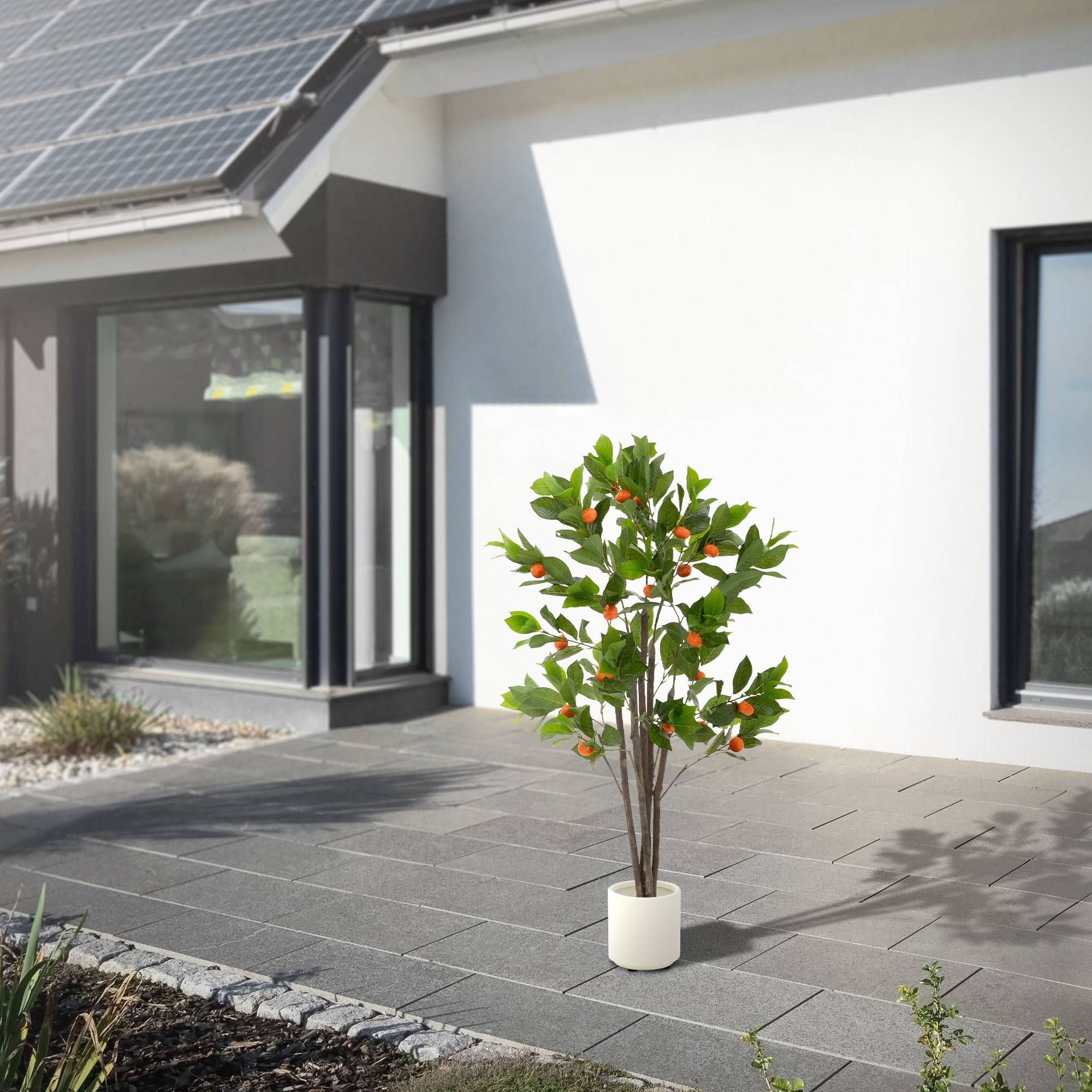 Plante artificielle oranger 130 cm faux arbre décoratif imitation réaliste en plastique avec fruits de citron pot inclus pour intérieur extérieur - Image 8