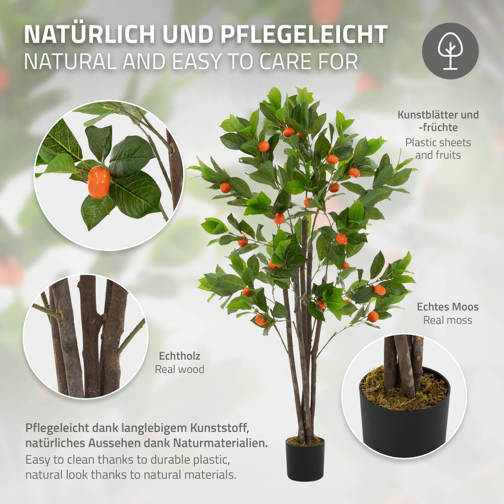 Plante artificielle oranger 130 cm faux arbre décoratif imitation réaliste en plastique avec fruits de citron pot inclus pour intérieur extérieur - Image 3