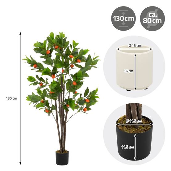 Plante artificielle oranger 130 cm faux arbre décoratif imitation réaliste en plastique avec fruits de citron pot inclus pour intérieur extérieur - Image 6