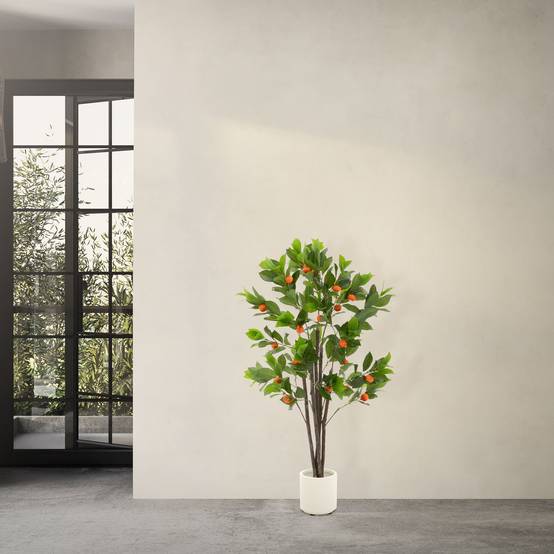 Plante artificielle oranger 130 cm faux arbre décoratif imitation réaliste en plastique avec fruits de citron pot inclus pour intérieur extérieur - Image 7