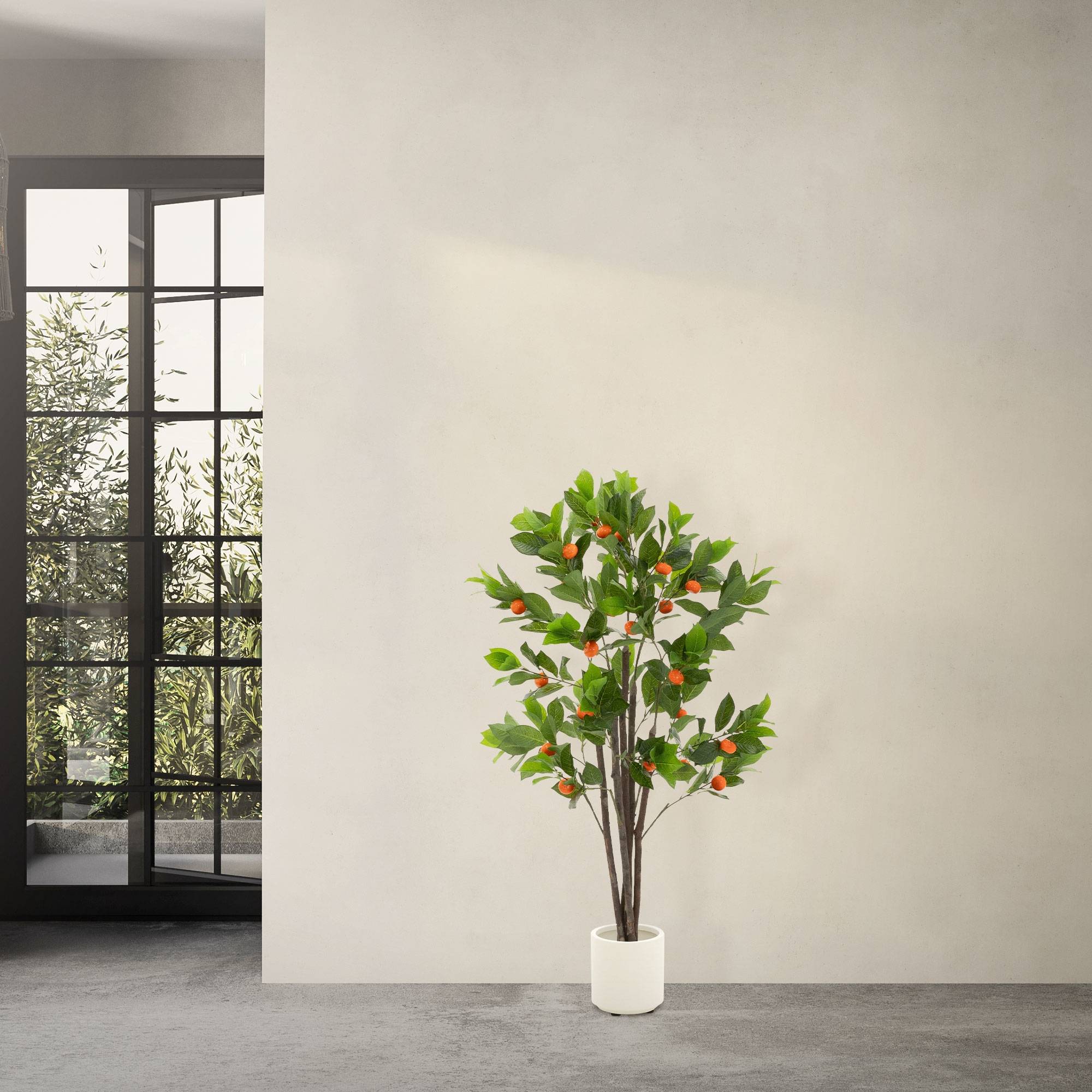 Plante artificielle oranger 130 cm faux arbre décoratif imitation réaliste en plastique avec fruits de citron pot inclus pour intérieur extérieur - Image 7