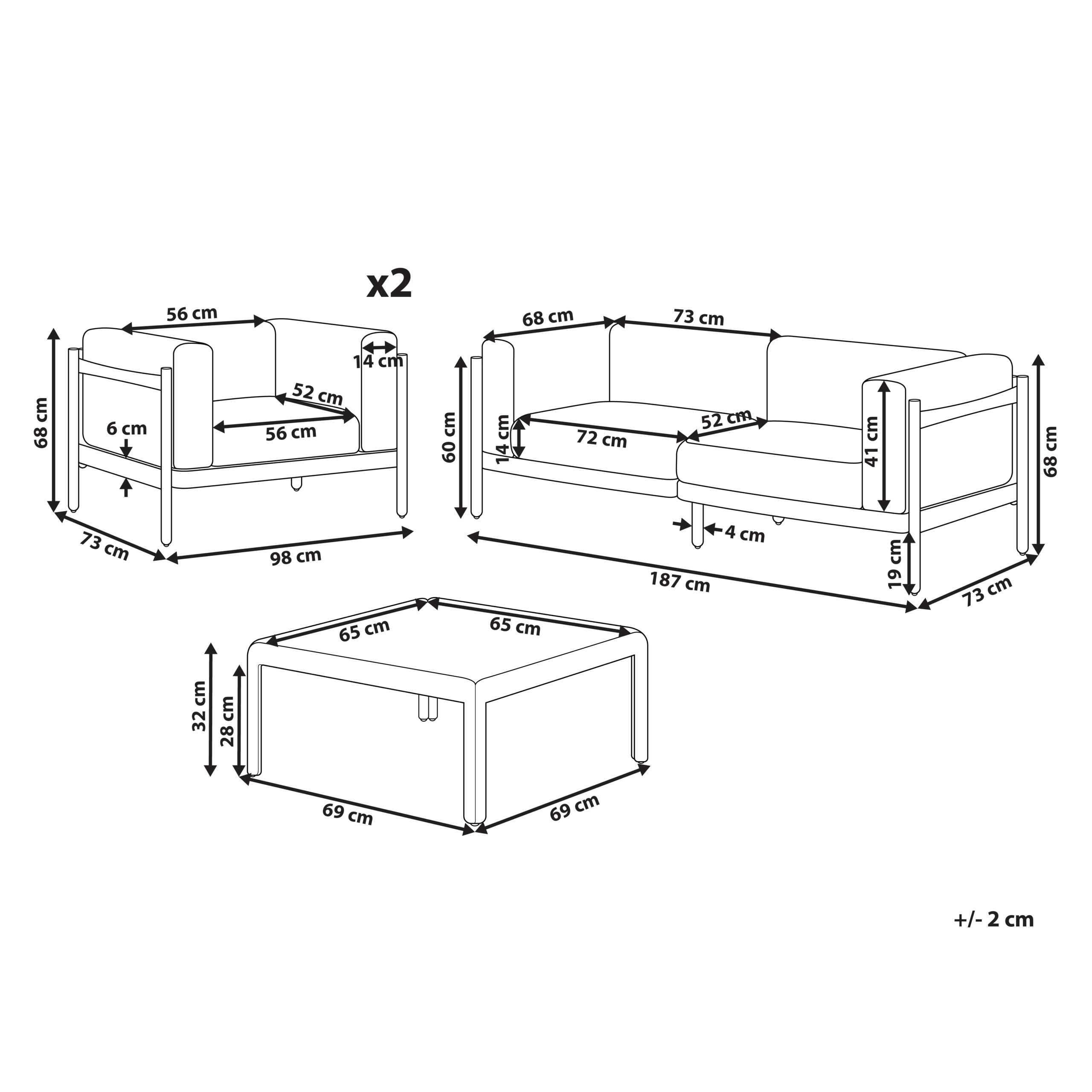Beliani - Set de jardin, 4 Personnes Matière synthétique Beige clair FERRETTI - Beliani - Imagen 3