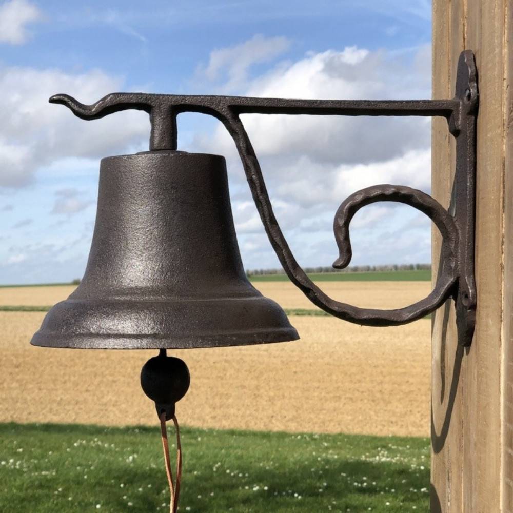 Cloche de jardin de porte ancienne murale fonte marron 33 x 20 x 20 cm Chemin de campagne - Image 4
