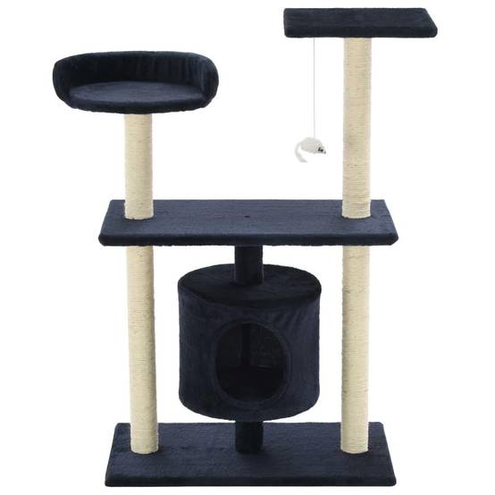 Helloshop26 - Arbre à chat griffoir grattoir niche jouet animaux peluché en sisal 95 cm bleu foncé - Image 2