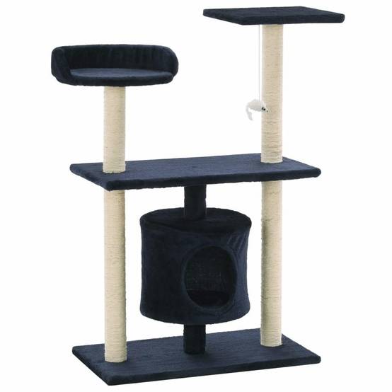 Helloshop26 - Arbre à chat griffoir grattoir niche jouet animaux peluché en sisal 95 cm bleu foncé - Image 1