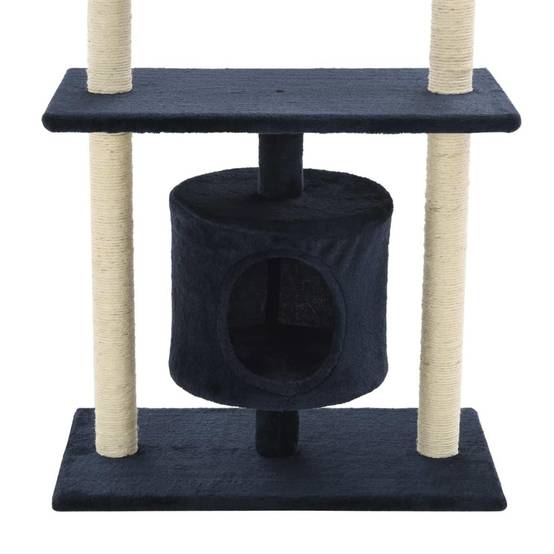 Helloshop26 - Arbre à chat griffoir grattoir niche jouet animaux peluché en sisal 95 cm bleu foncé - Image 6