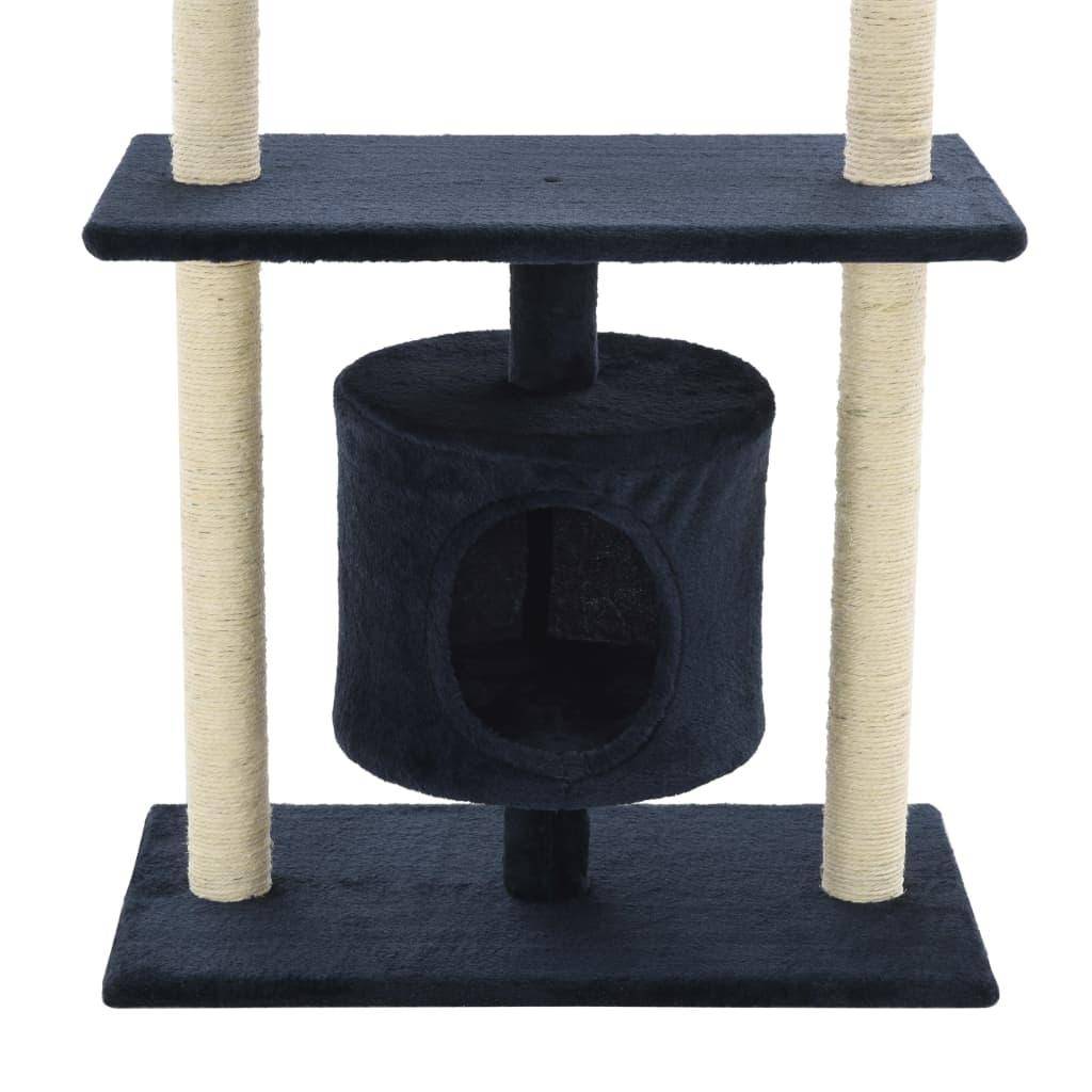 Helloshop26 - Arbre à chat griffoir grattoir niche jouet animaux peluché en sisal 95 cm bleu foncé - Imagen 6