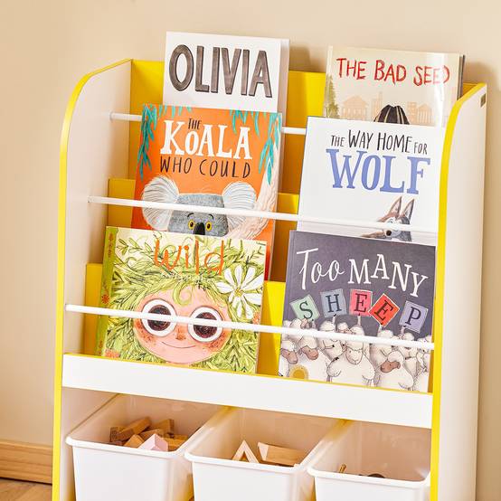SoBuy Bibliothèque Enfant avec 3 Compartiments et Boîtes, Étagère de Rangement pour Livres et Jouets - Image 4