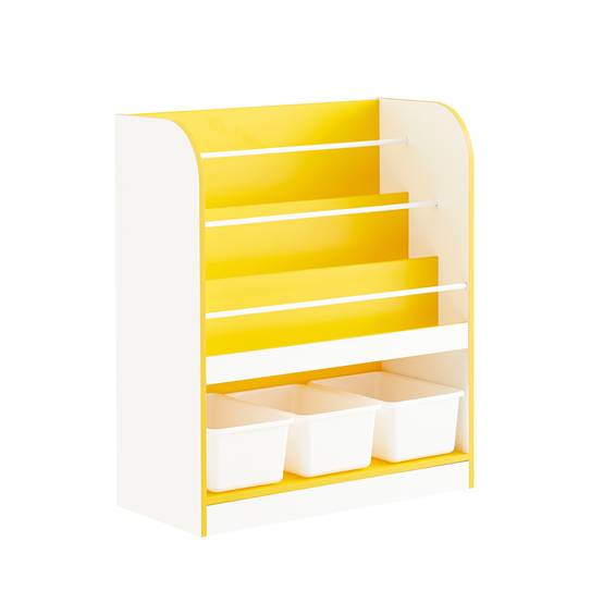 SoBuy Bibliothèque Enfant avec 3 Compartiments et Boîtes, Étagère de Rangement pour Livres et Jouets - Image 1