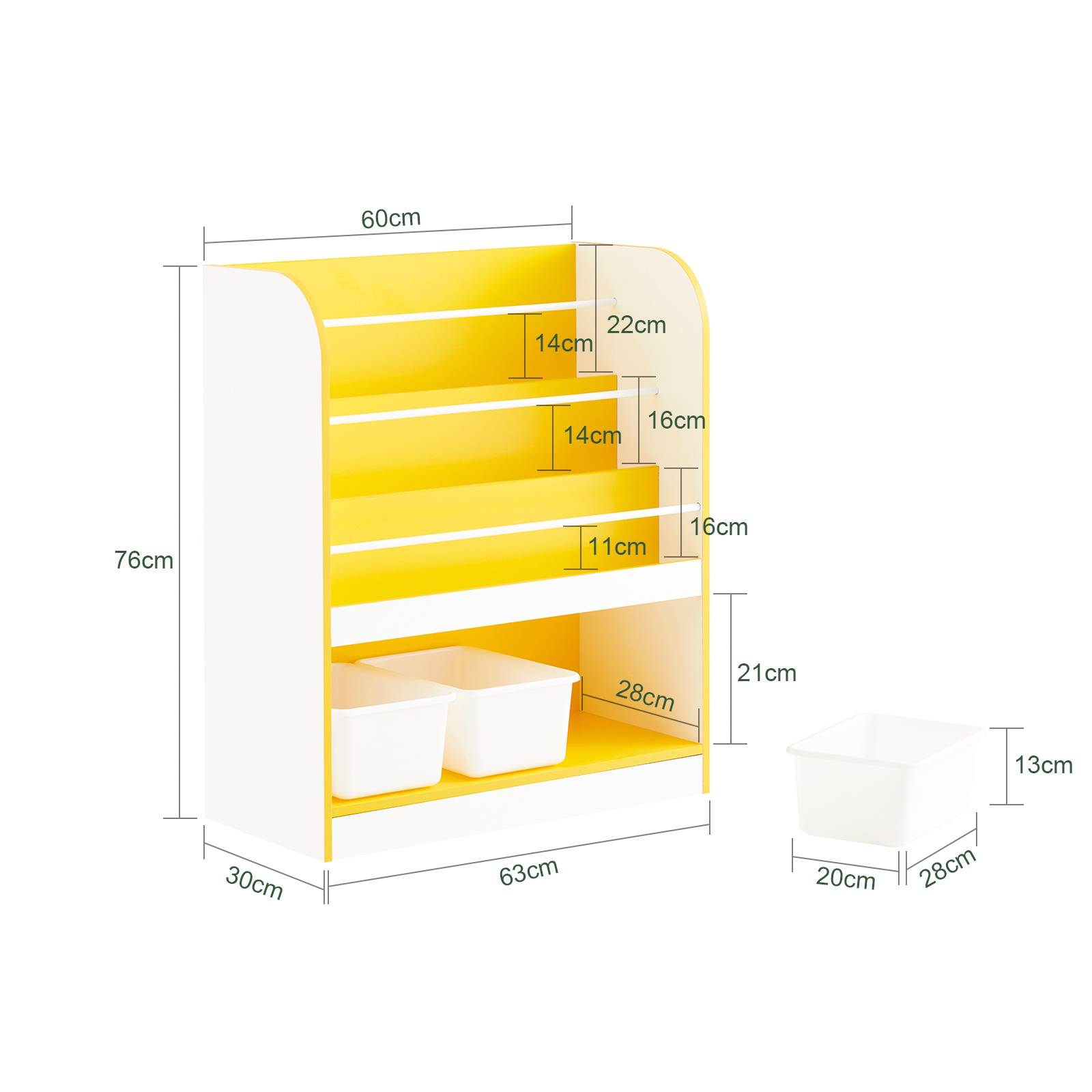 SoBuy Bibliothèque Enfant avec 3 Compartiments et Boîtes, Étagère de Rangement pour Livres et Jouets - Image 3