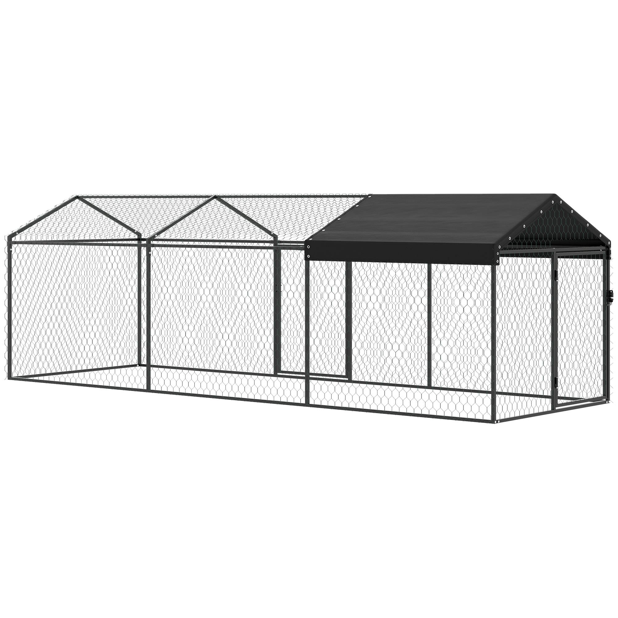 Enclos Poulailler Extérieur, Couverture Imperméable, 2 Portes Latérales, pour 3-5 Poules, 3x1x1m, Acier, Noir - Image 2