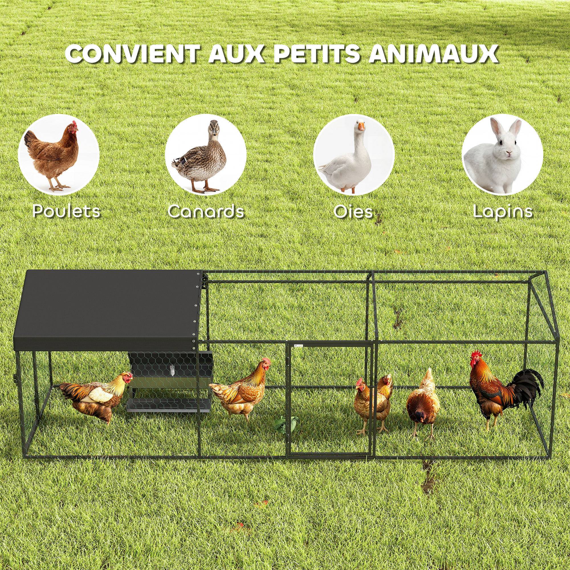Enclos Poulailler Extérieur, Couverture Imperméable, 2 Portes Latérales, pour 3-5 Poules, 3x1x1m, Acier, Noir - Image 10