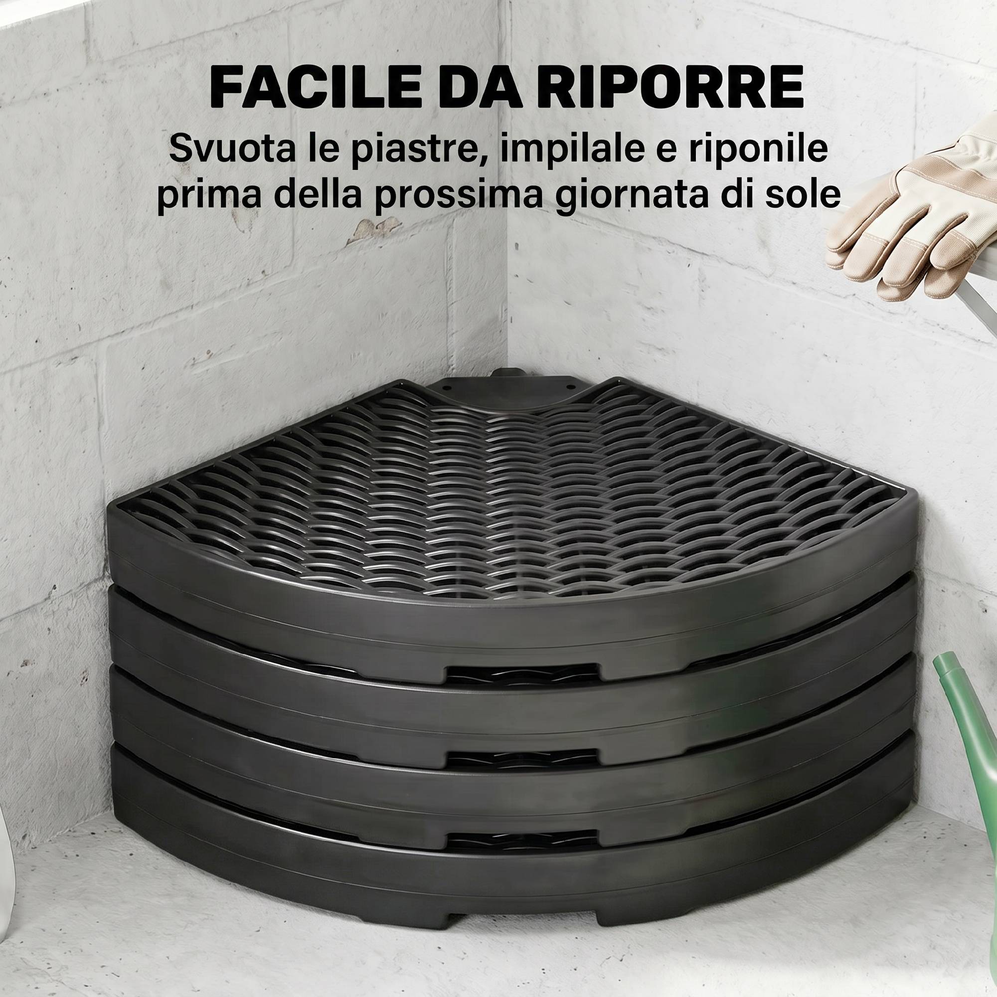Base de parasol déporté en 4 pièces en HDPE remplissables avec eau et sable, Ø100x8 cm, noir - Image 8