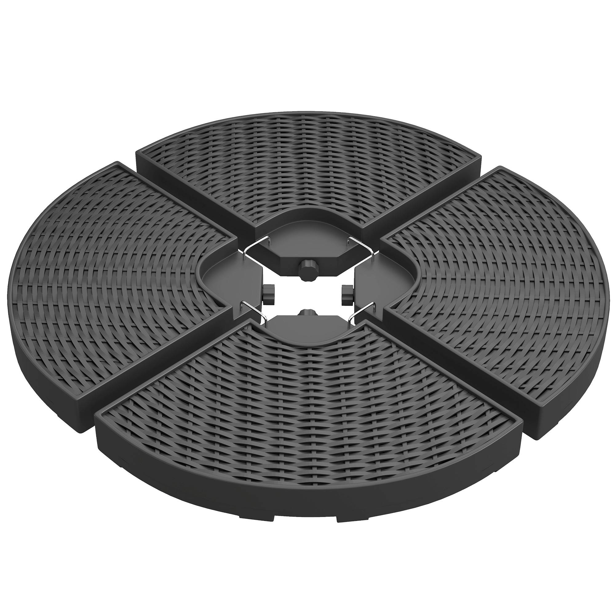 Base de parasol déporté en 4 pièces en HDPE remplissables avec eau et sable, Ø100x8 cm, noir - Image 1