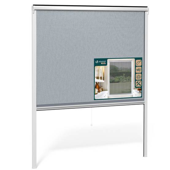 Vounot - Moustiquaire de fenêtre L150 x H160 cm enroulable et recoupable en PVC blanc VOUNOT® - Image 1