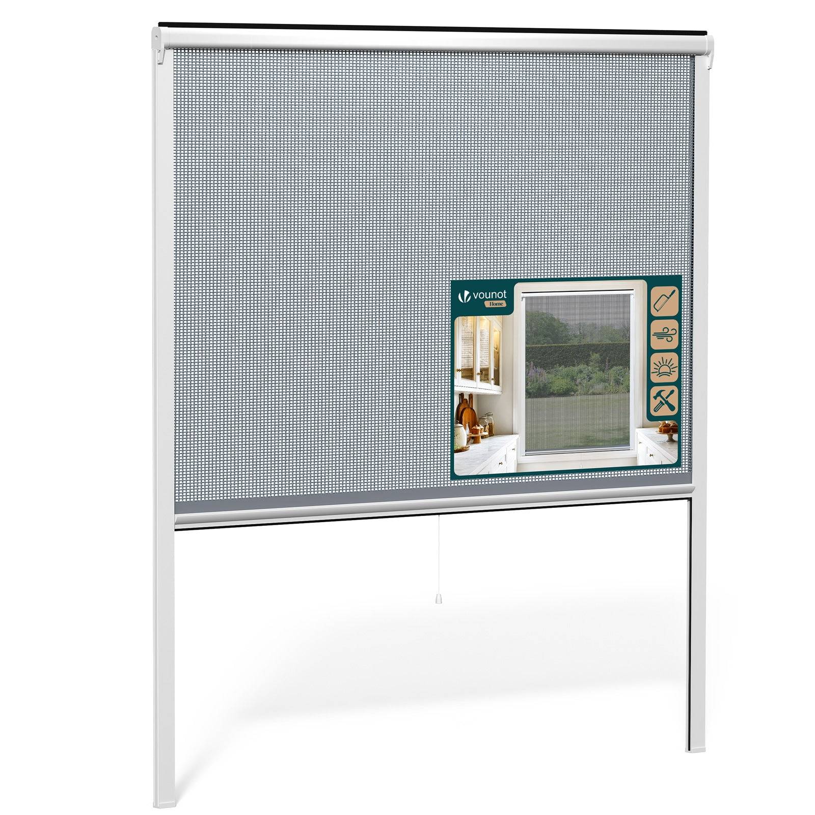 Vounot - Moustiquaire de fenêtre L150 x H160 cm  enroulable et recoupable en PVC blanc VOUNOT® - Image 1