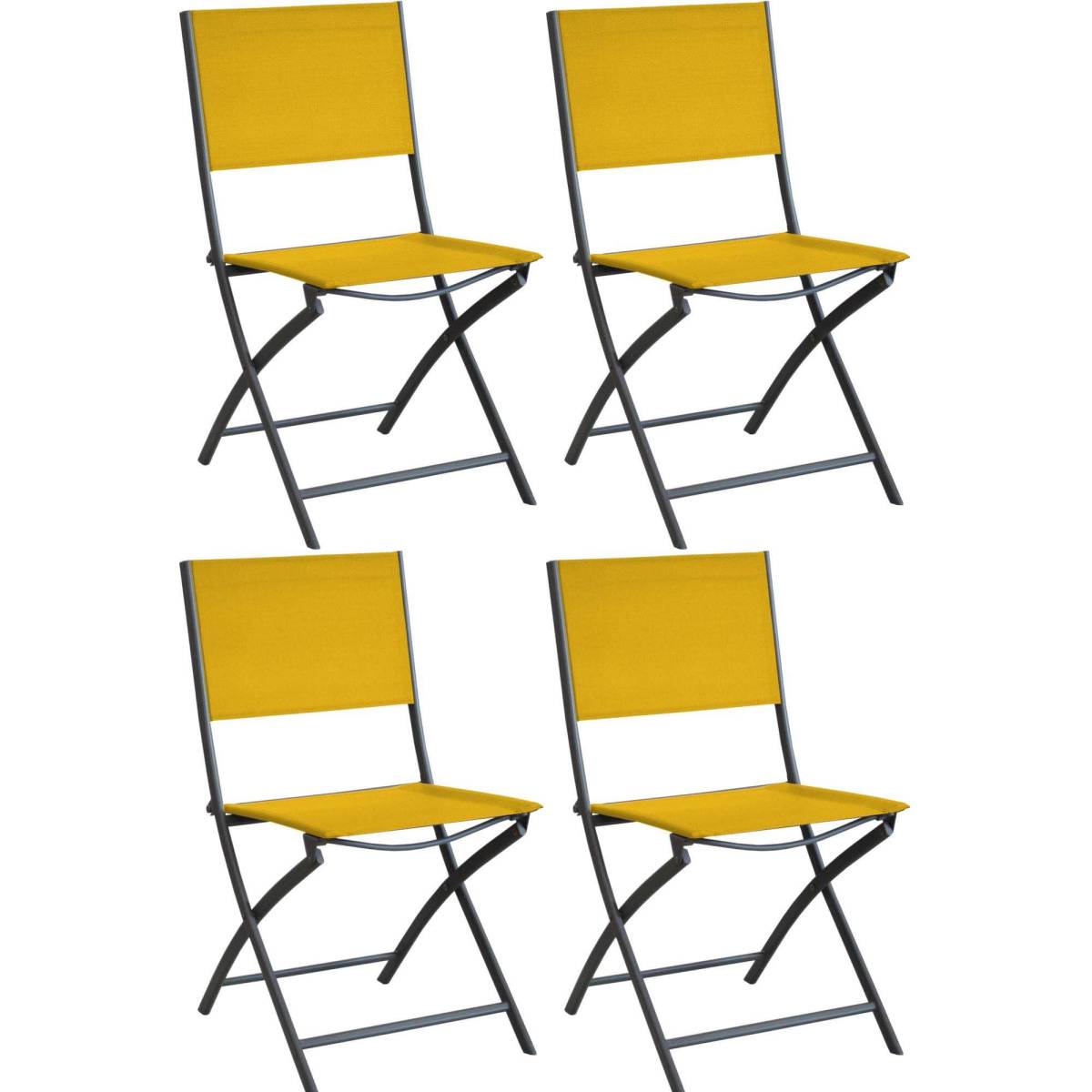 Alize - Chaise pliante en acier et toile Dream (Lot de 4) Graphite, moutarde - Imagen 1