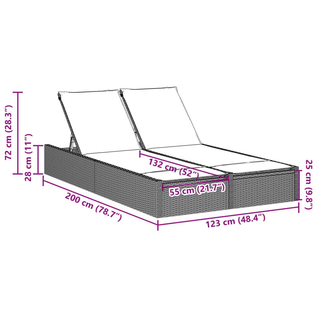 Chaise longue | Transat | Bain de soleil double avec coussins gris résine tressée - Image 8