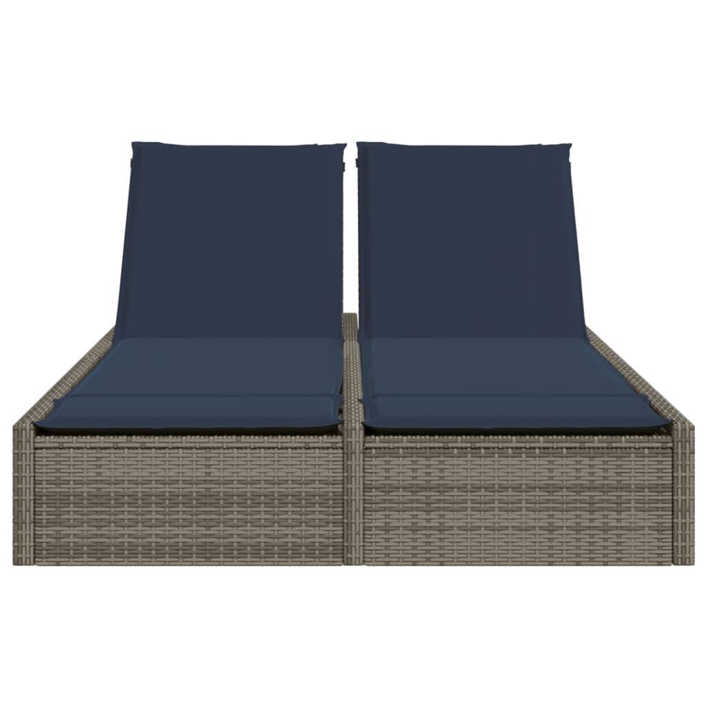 Chaise longue | Transat | Bain de soleil double avec coussins gris résine tressée - Image 3