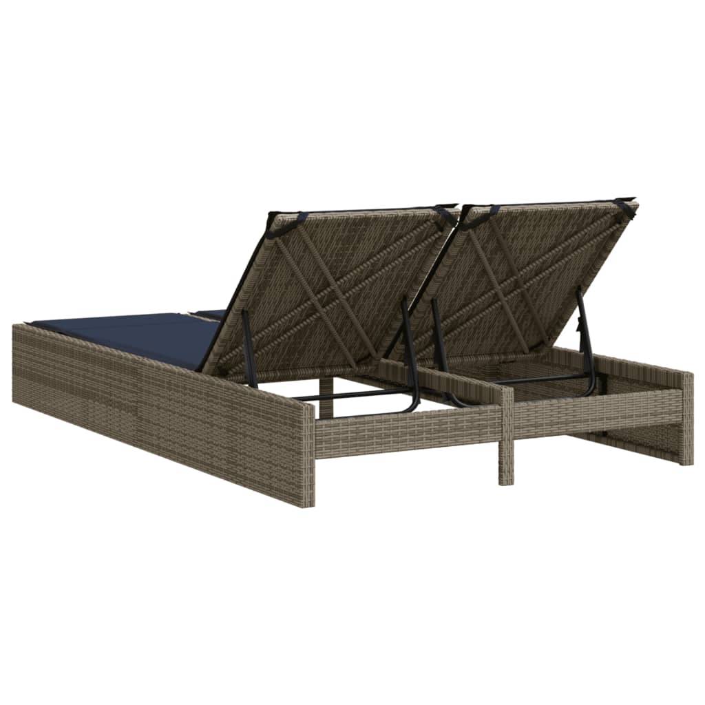 Chaise longue | Transat | Bain de soleil double avec coussins gris résine tressée - Image 5