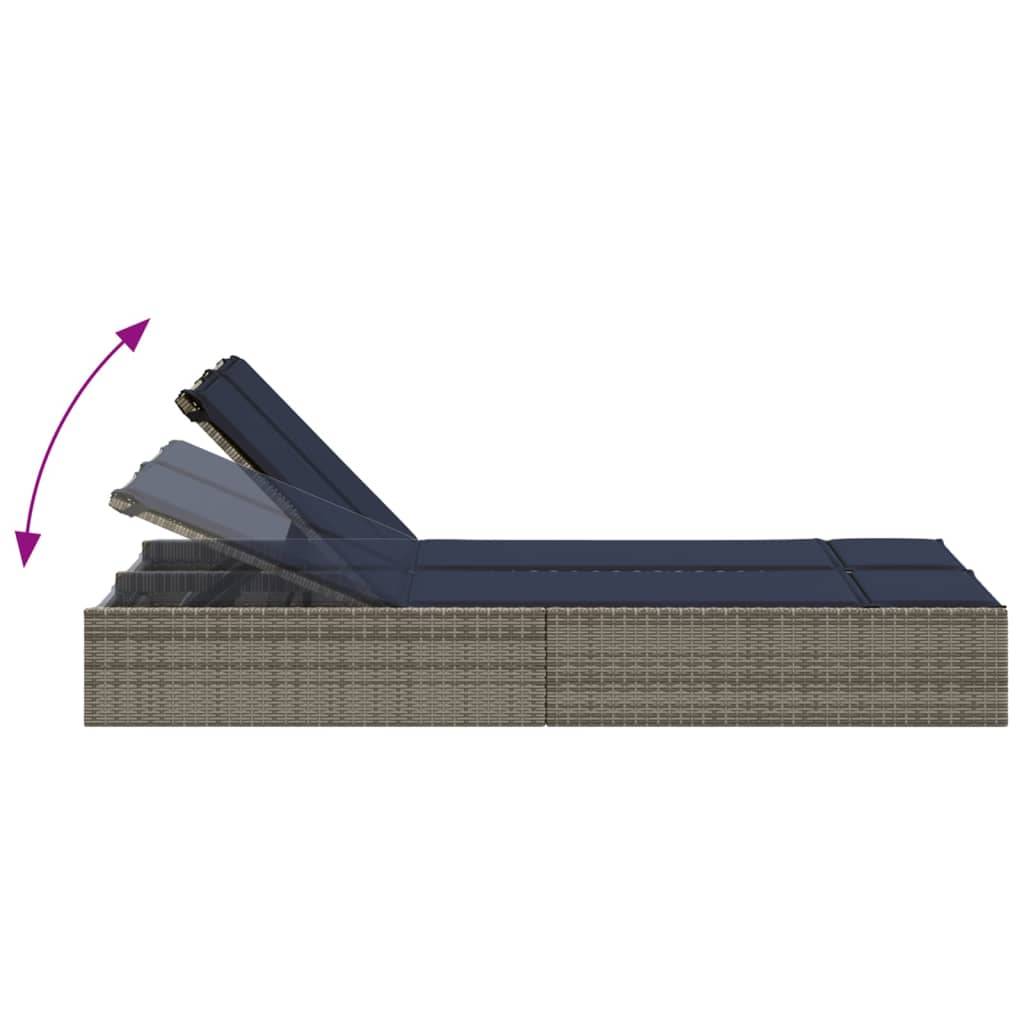 Chaise longue | Transat | Bain de soleil double avec coussins gris résine tressée - Image 6