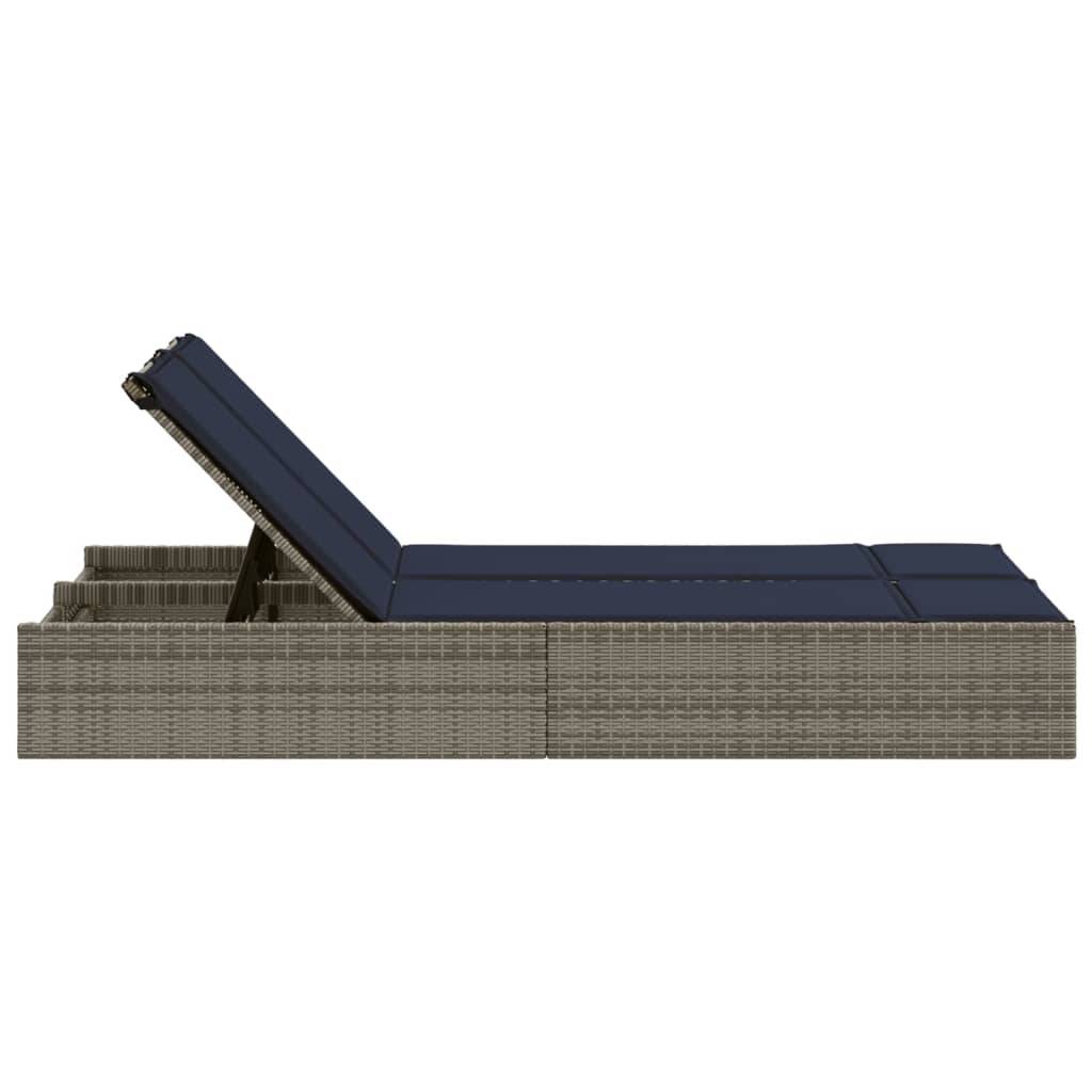 Chaise longue | Transat | Bain de soleil double avec coussins gris résine tressée - Image 4