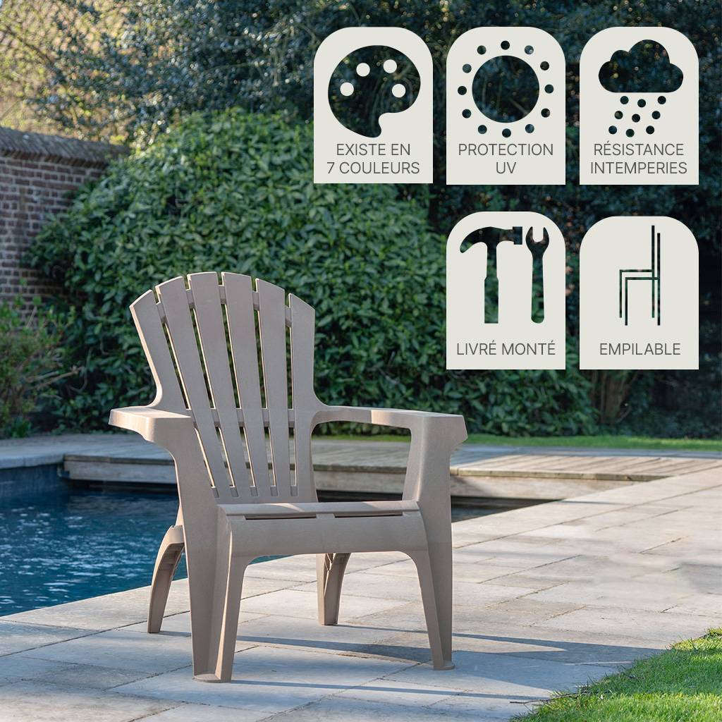 Wilsa Garden - Fauteuil Adirondack de Jardin en Résine Empilable Taupe - Imagen 9