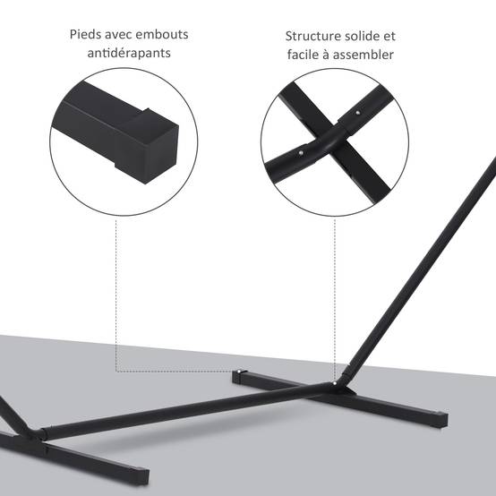 Support de hamac métal noir 360 x 92 x 112 cm - PANGIVO - Image 6