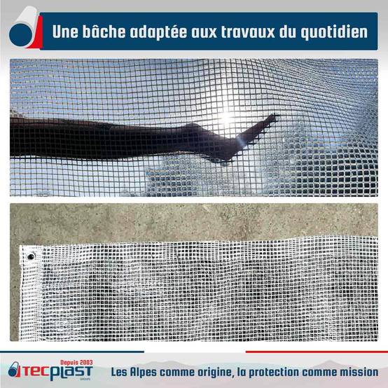 Bâche de Chantier 2x3 m TR170CH - Bâche Armée Transparente - Haute Qualité - Protection imperméable Travaux d'extérieur TECPLAST - Image 2