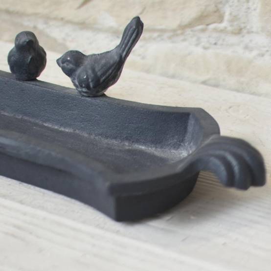 Mangeoire à oiseaux abreuvoir jardin fonte grise 30cm Chemin de campagne - Imagen 5