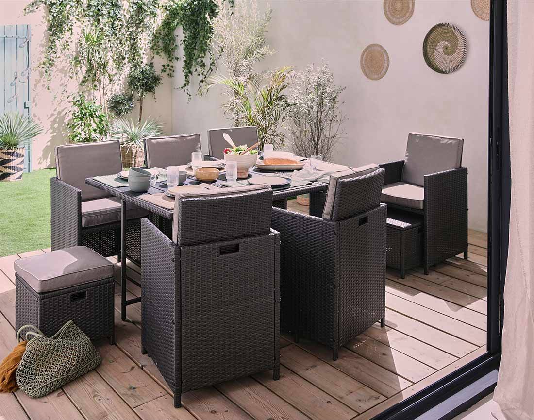 Best Mobilier - Sunny - salon de jardin encastrable 10 places - en résine tressée, plateau polywood - avec housse de protection - Best Mobilier - Imagen 2