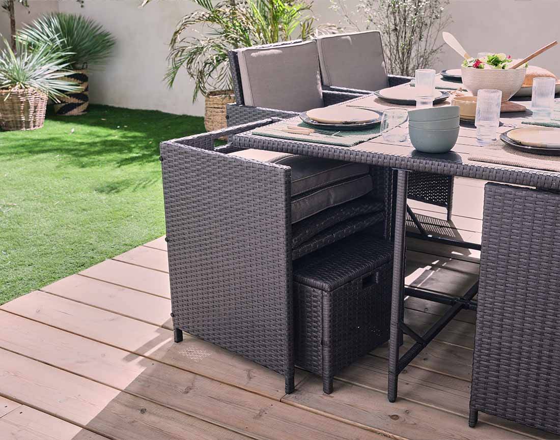 Best Mobilier - Sunny - salon de jardin encastrable 10 places - en résine tressée, plateau polywood - avec housse de protection - Best Mobilier - Imagen 5