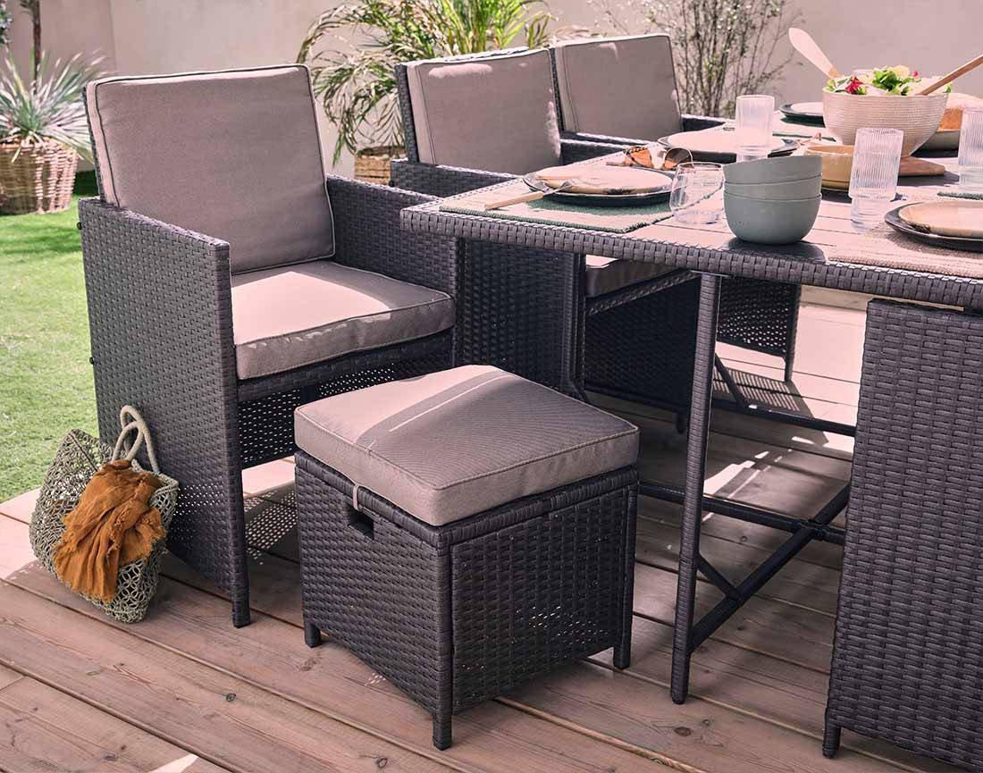 Best Mobilier - Sunny - salon de jardin encastrable 10 places - en résine tressée, plateau polywood - avec housse de protection - Best Mobilier - Imagen 4