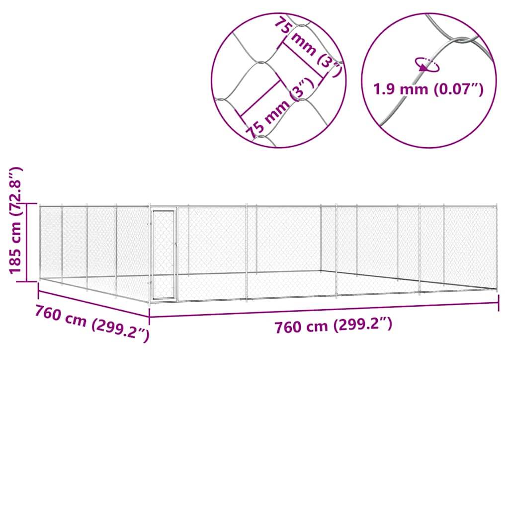 Vidaxl - Chenil extérieur pour chiens Acier galvanisé 760x760x185 cm vidaXL 145037 - Imagen 6